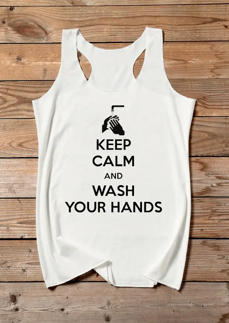 Женская майка из 100% хлопка без рукавов с надписью Keep Calm And Wash Your Hands|Майки| |