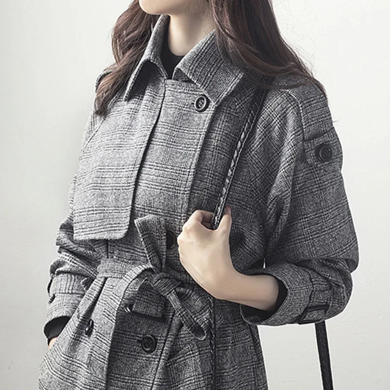 Женское пальто с отложным воротником Leiouna однотонное деловое длинным рукавом