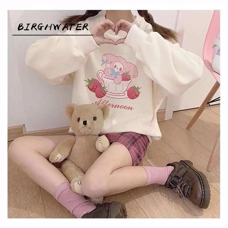 

Kawaii Hoodies Women Winter Fashion Cute Anime Hoodies Plus Velve Oversized Casual Long Sleeve Tops Print Sweatshirt