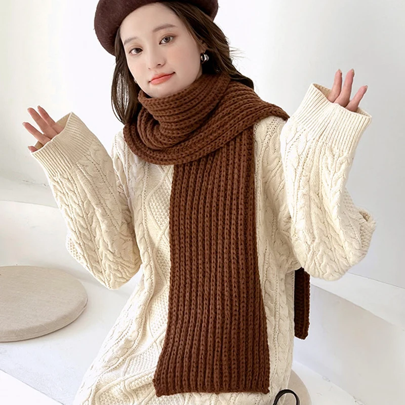Вязаный шарф GOPLUS, зимний тёплый платок, однотонный длинный, в Корейском стиле, белый цвет, женский шарф
