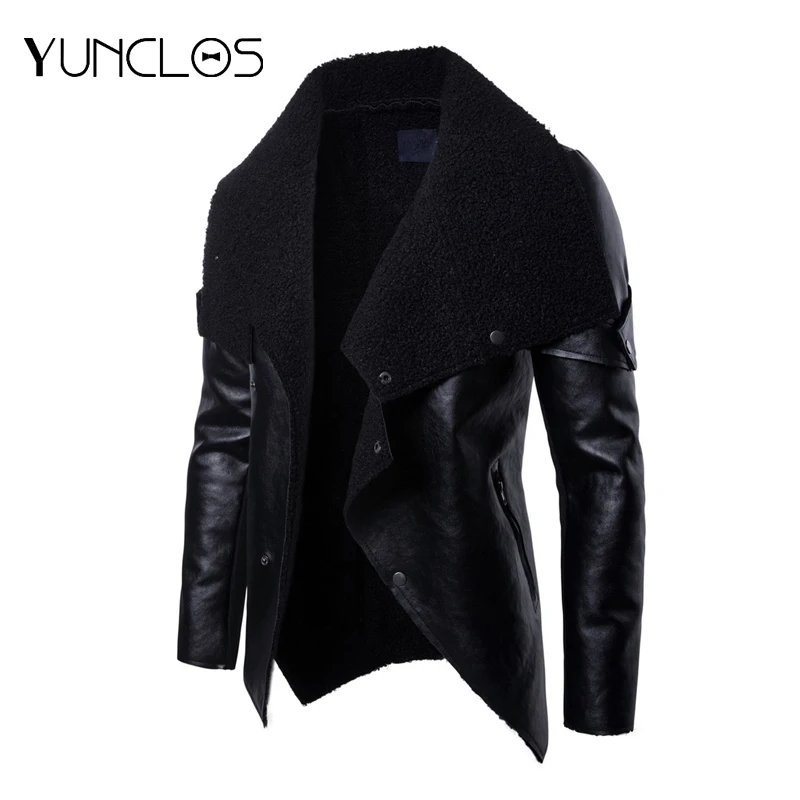 Мужская Черная куртка yunклос европейского размера мотоциклетная кожаная с