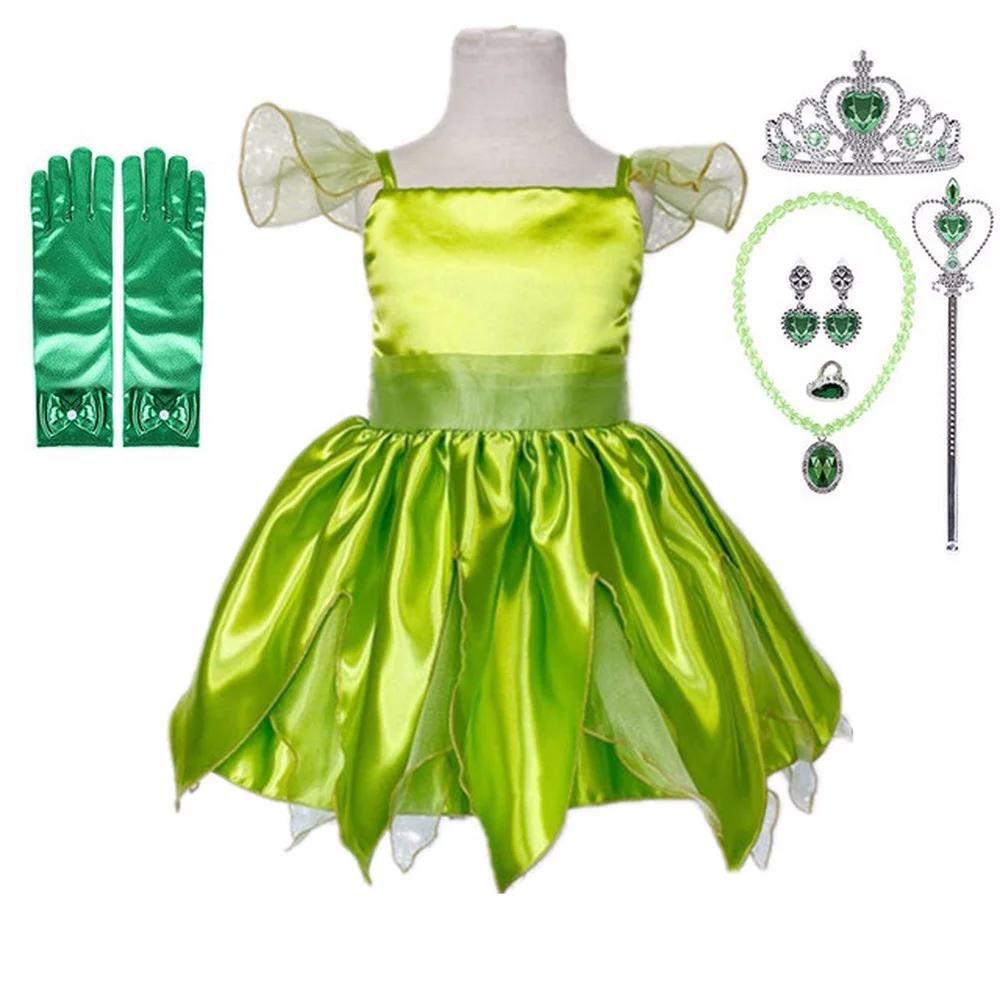 Фея Динь-Динь платье для девочек с зелеными цветами эльфом детское косплей