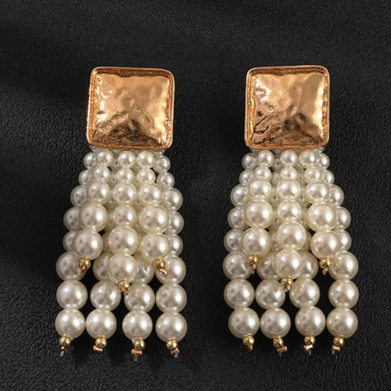 Женские жемчужные сережки кисточки Metro длинные подвески в стиле ретро квадратные