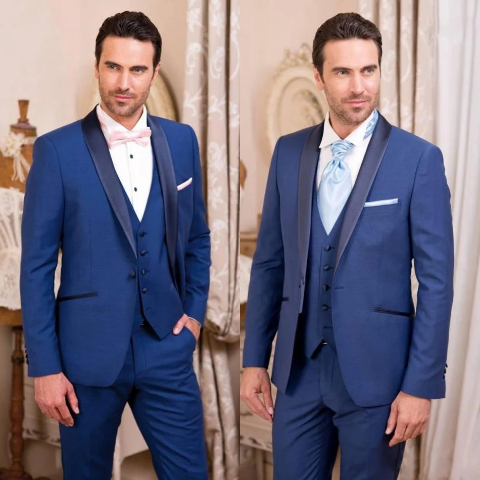 Classy Handsome Royal Blue Tuxedos Slim Fit Mens Wedding Suits One Button Groom Wear Three Pieces Formal Suit (Jacket+Pants+Vest