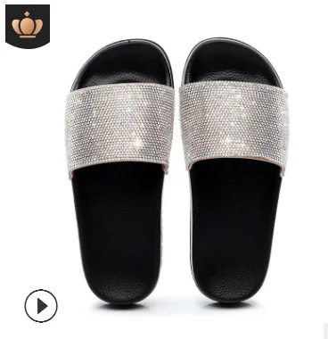 Популярные женские водонепроницаемые шлепанцы со стразами на толстой платформе