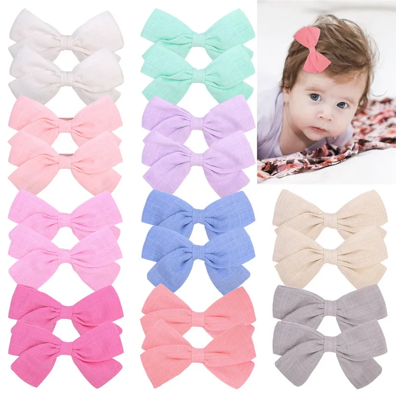 

3.6 Inch Baby Hair Clips Bamboo Festival Cotton Handmade Bow Knot Pure Color Hair Clips For Children Headwear