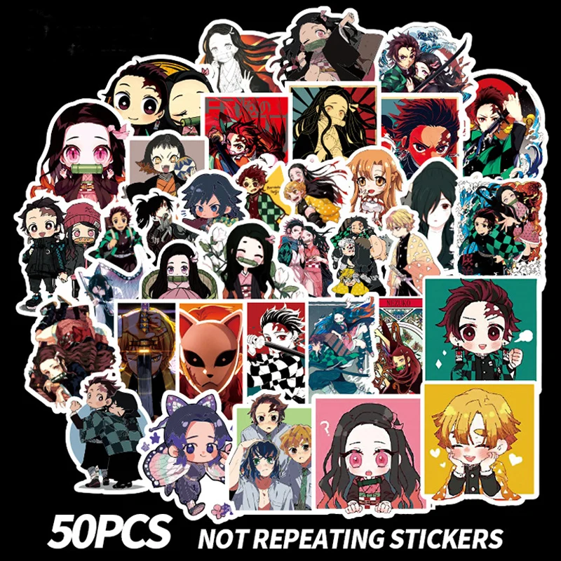 50 шт. Demon Slayer: Kimetsu No Yaiba стикер косплей реквизит ПВХ водонепроницаемый DIY гитара автомобиль Tanjirou Nezuko стикер s