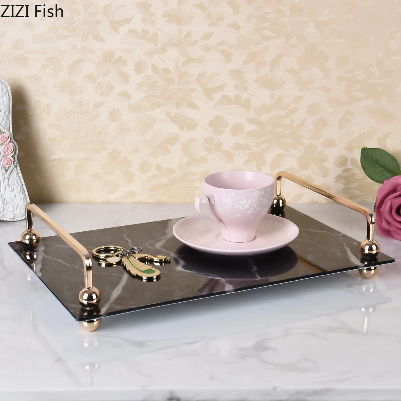 Простые Декоративные подносы туалетный столик с черной мраморной текстурой