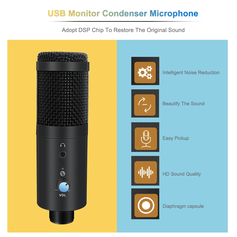 

Computer Usb D90 Microphone With Earphone Adapter Hear Voice At Once Usb Microfon Singing Asmr Mic For Pc Laptop Live Streaming