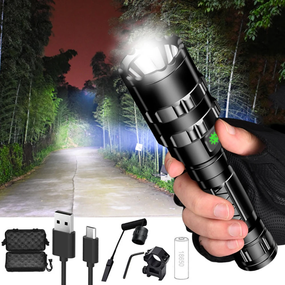 

10W IPX-6 High Bright Flashlight L2 Hunting Light Aluminum LED USB Rechargeable Lamp Waterproof Torch Light