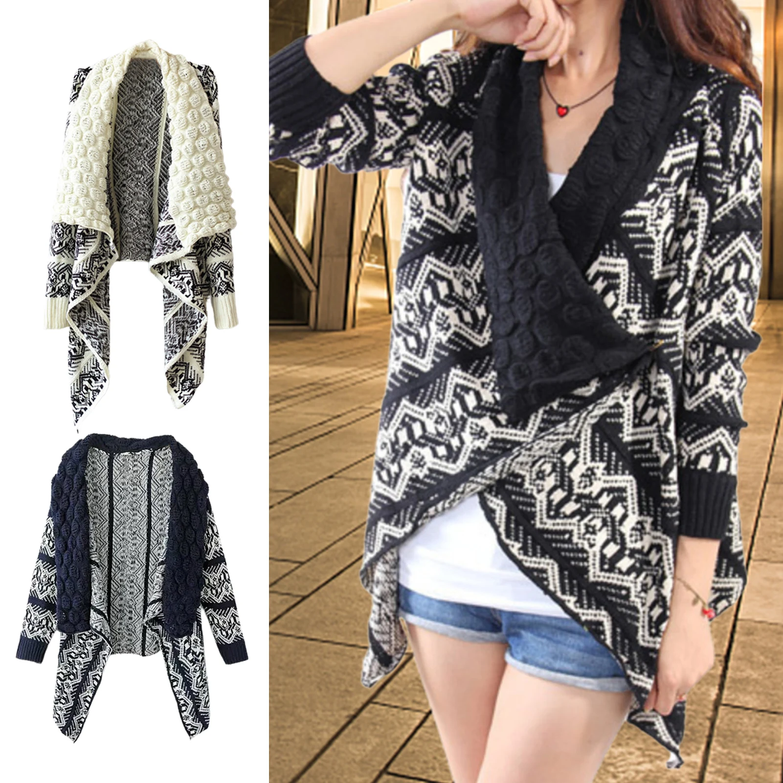 Женский свитер куртка с пузырьковым воротником трикотажное Женское пальто