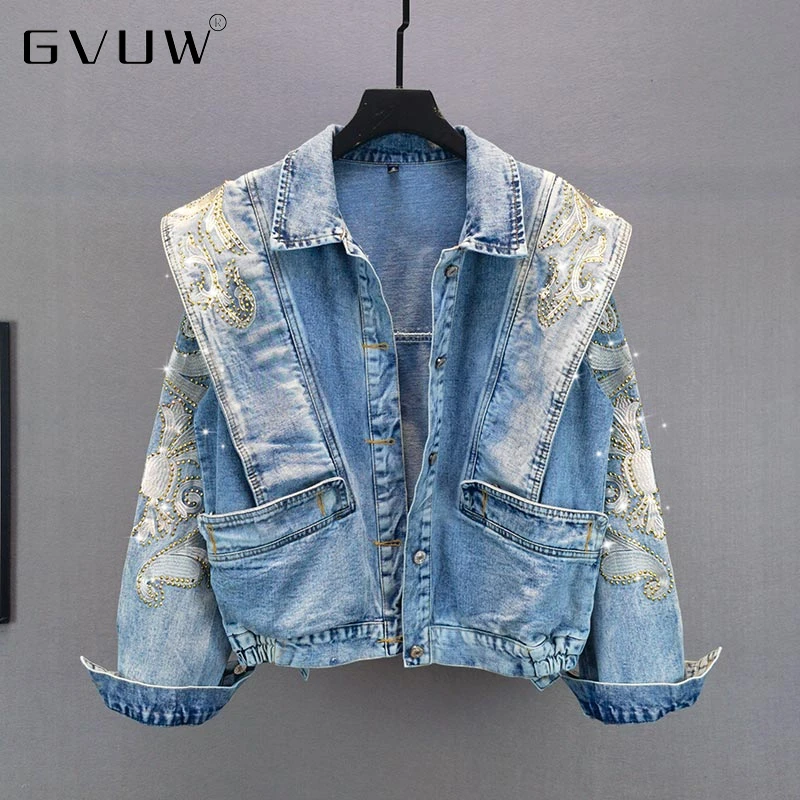 

Женская джинсовая куртка GVUW с вышивкой, в европейском стиле, свободная тонкая джинсовая куртка с длинными рукавами и бахромой, осень 2021