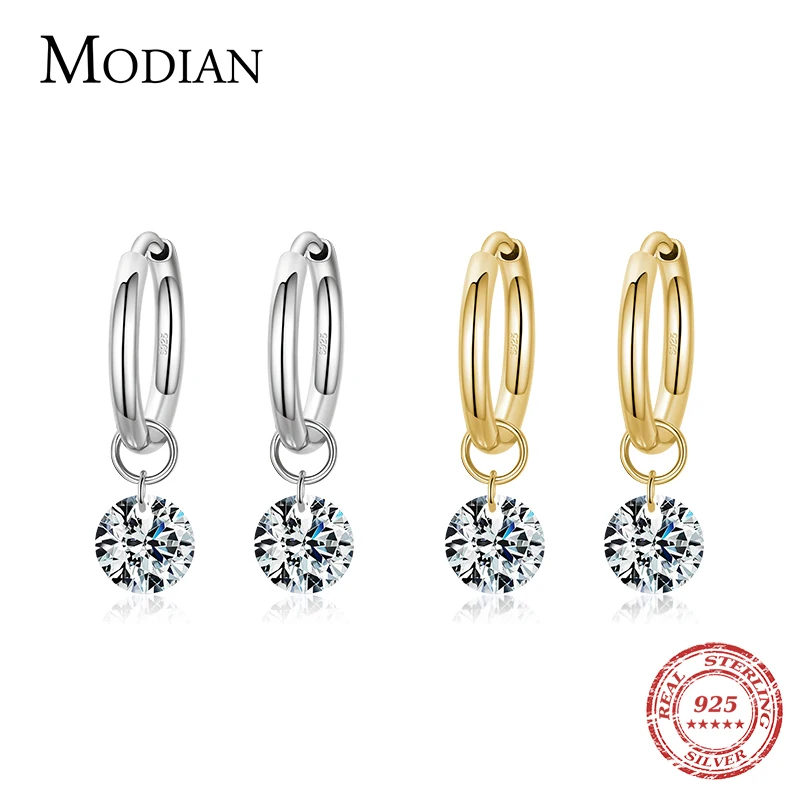 

Modian 100% 925 Sterling Silver Classic Circle Sparkling Clear CZ Hoop Earrings For Women Luxury Wedding Statement Jewelry Arete