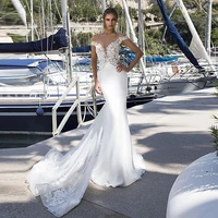 elegant wedding dress white v neck floor floral button lace mermaid sleeveless wedding party de fiesta robe de soiree