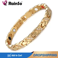 rainso fashion stainless steel bracelets for women magnetic therapy jewelry gold link chain with bio elements bracelet viking