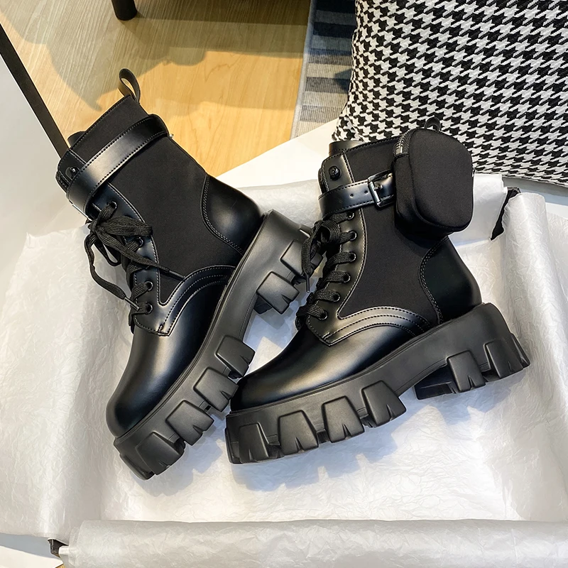 

21 Paris Autumn And Winter New Patent Leather Martin Boots Increased Thick-soled Handsome Pocket Short Motorcycle Boots