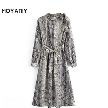 MOYATIIY Women 2022 Fashion Snake Print Shirt Dress Retro Scarf Bow Lace Design Dresses with Slash Office Ladies Vestidos (4)