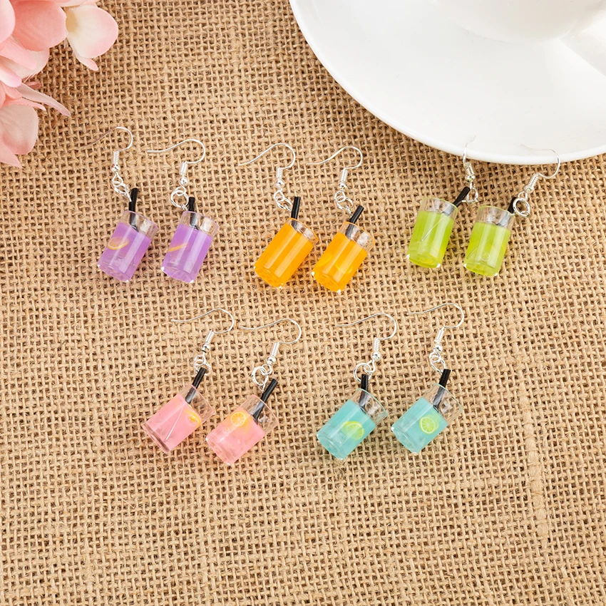 

1pai Cute Multicolor resin juice cup drop earrings resin earrings For Women Children Birthday Gift