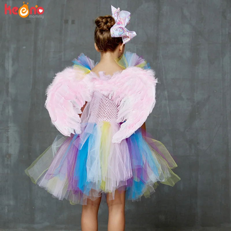 Детское платье-пачка для девочек с единорогом пастельный Радужный цветок платье