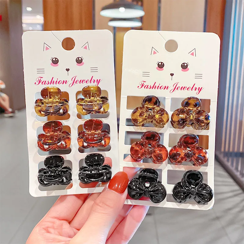 

6PCS/Set Plastic Small Hair Crab Claw Women Girl Leopard Bow Cute Mini Hair Clamp Clips Hairpin Barrettes Basic Hair Accessories