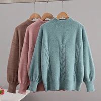 women pullover sweater mink cashmere winter crew neck pullover tops chic lady jumper christmas knitwear sweaters
