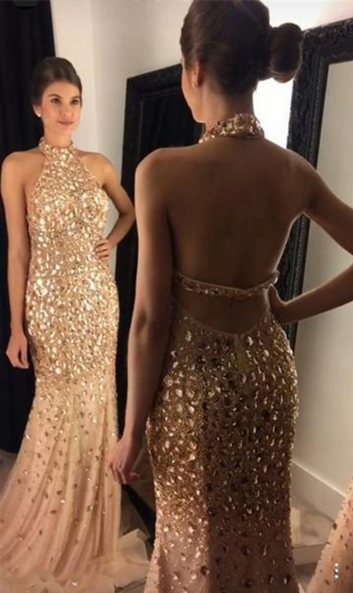

2020 Иллюзия Halter Русалка Выпускные платья с разы Длинные платья для выпускников Gold Вечерние Выпускные платья