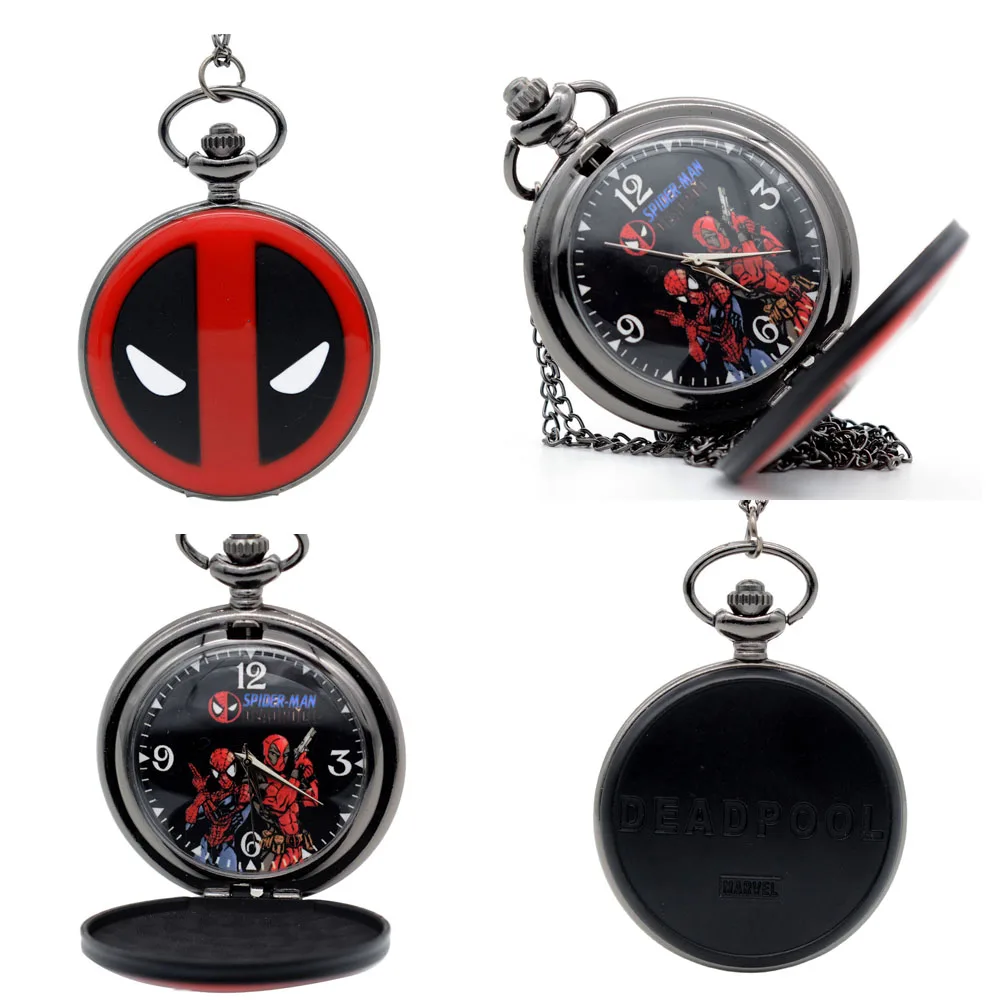 Модные кварцевые карманные часы с черным пауком и дэдпулом анимационные