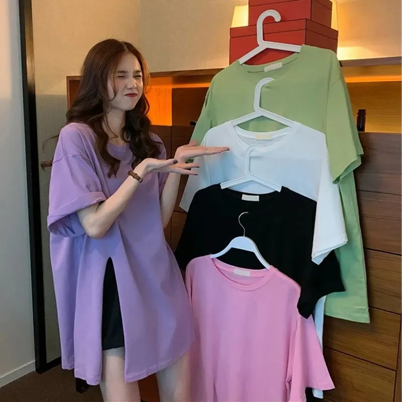 

Fashionable joker fat MM fork T - shirt female short sleeves loose new large version of clothing tide