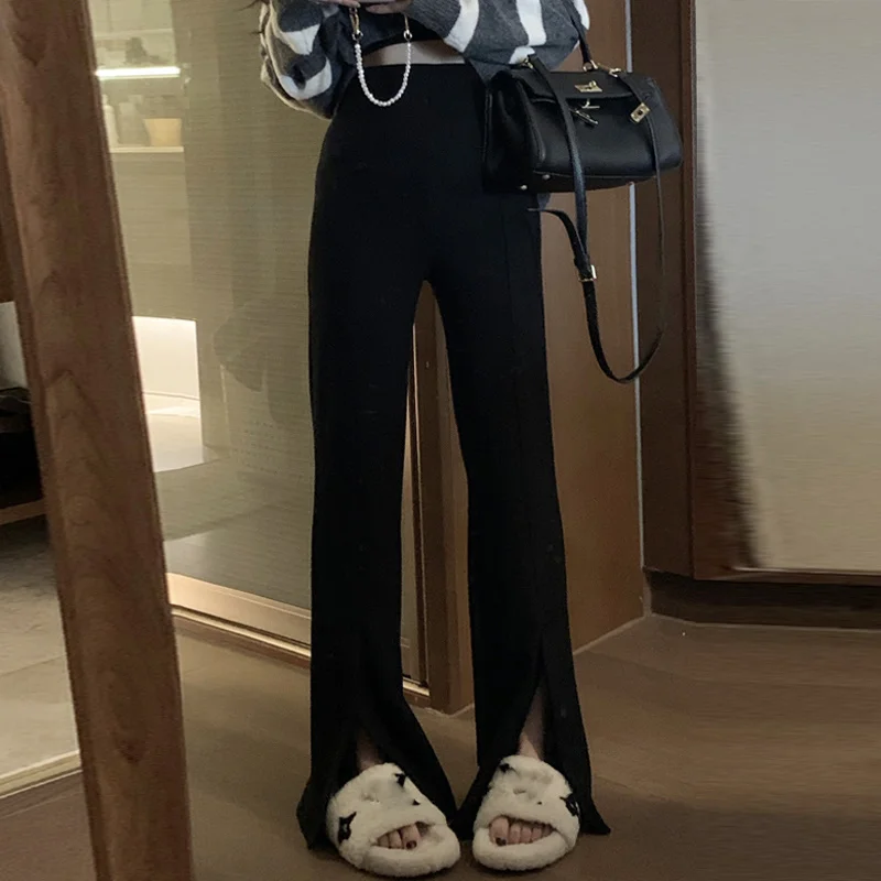 

Black Wide Leg Pants Women's Spring and Autumn Split Pants 2021 New High Waist Straight Tube Loose Floor Casual Pants