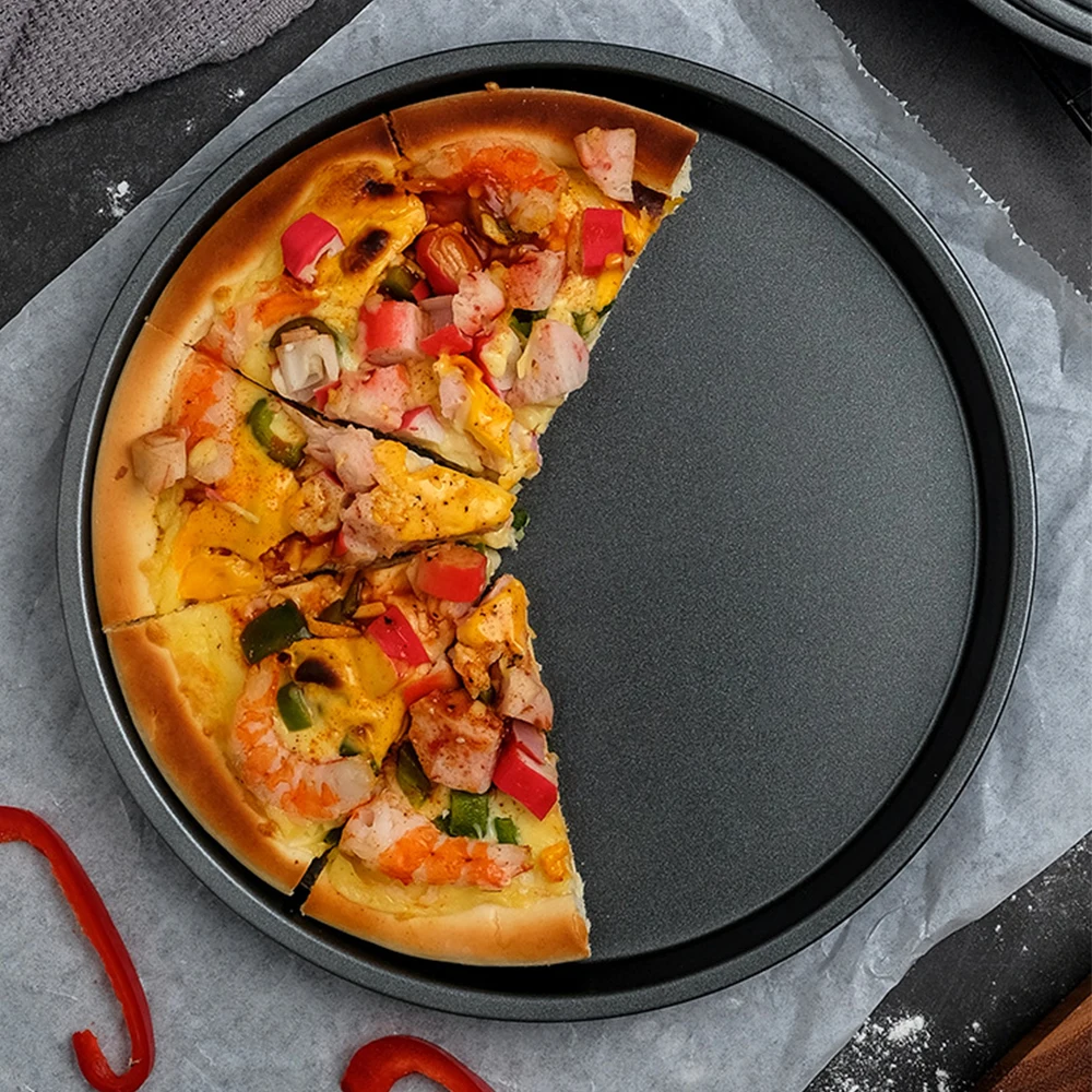 

6/9/10/12 inch Round Pizza Plate Pizza Pan Deep Dish Tray Carbon Steel Non-stick Mold Baking Tool Baking Mould Pan Pattern