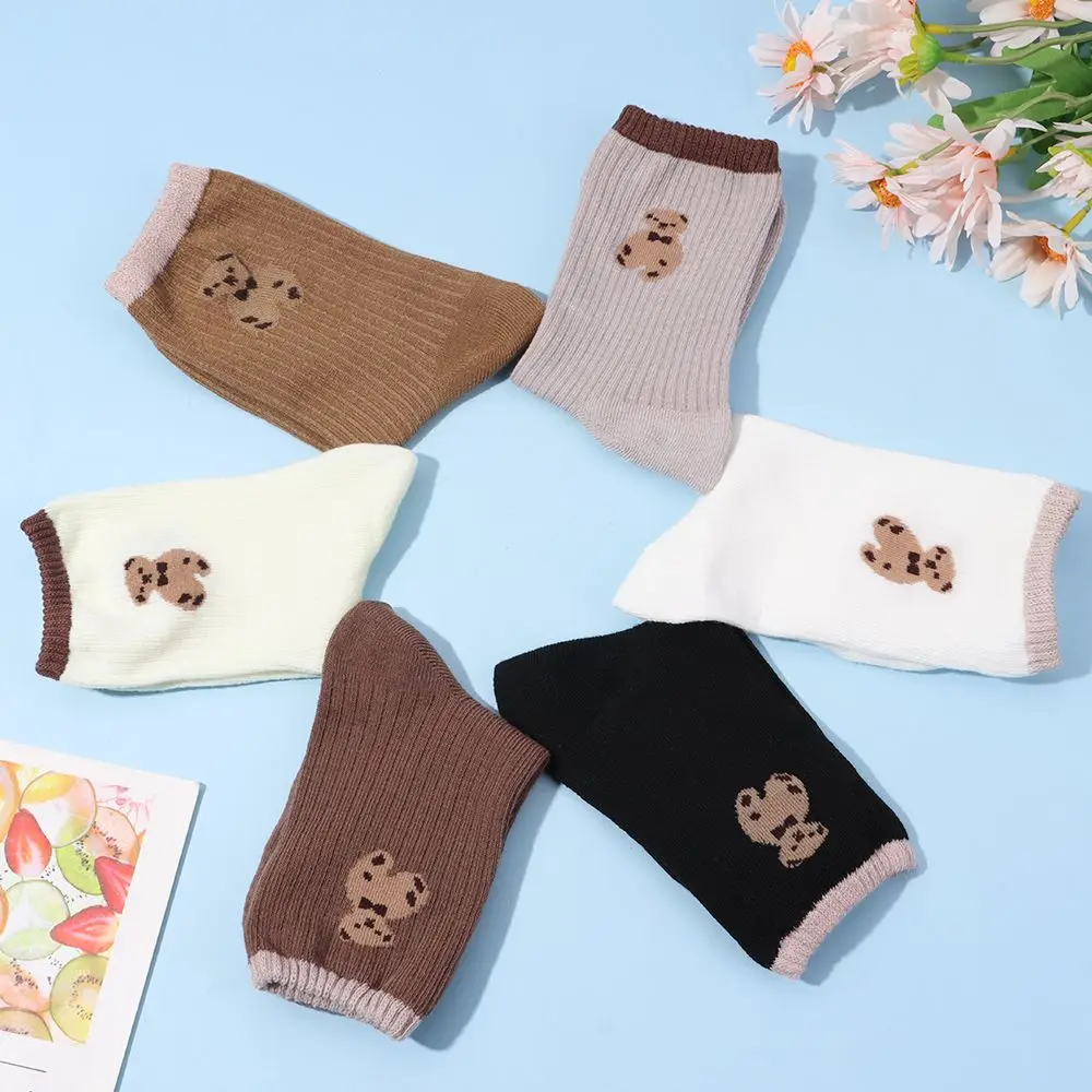 

Woman Kawaii Cotton New Cartoon Embroidery Fashion Keep Warm Sweet Stockings Bear Socks Tube Socks Clothing Accesories