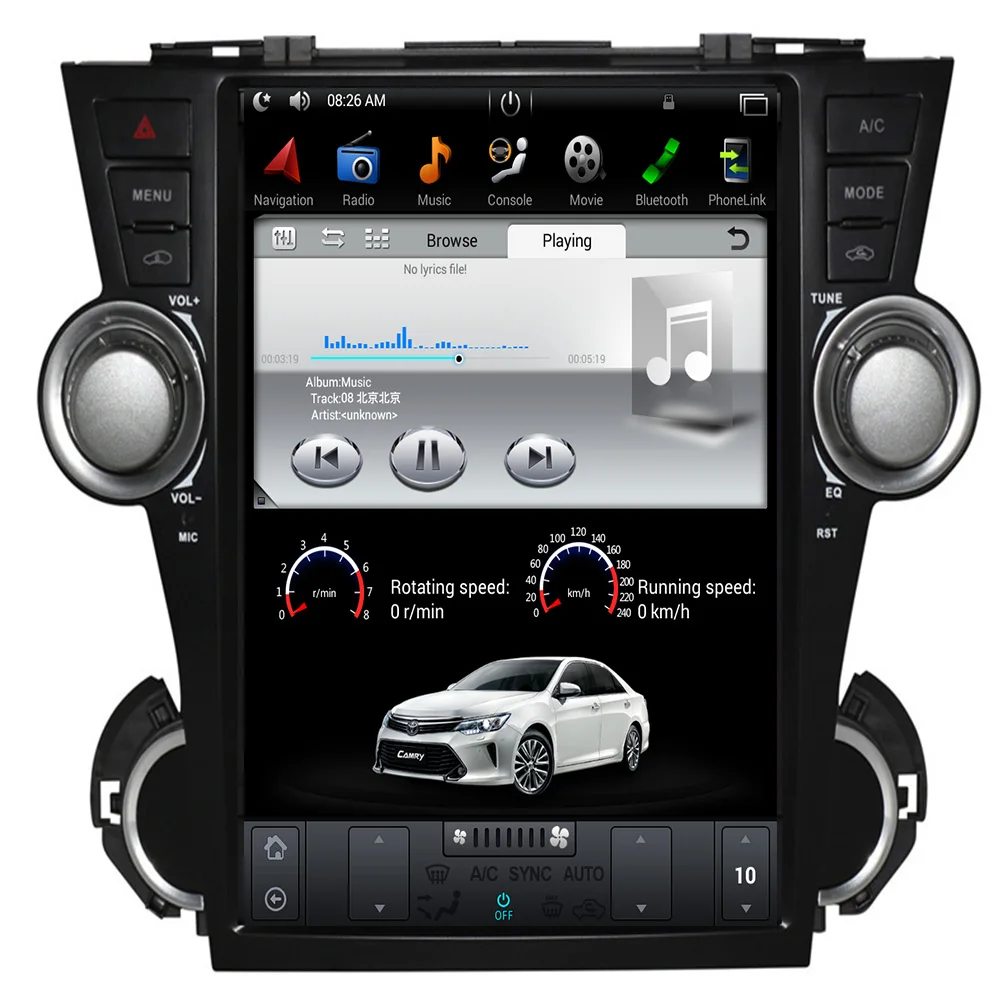 

12.1 inch Vertical tesla style Android Car DVD player GPS for Toyota Highlander 2008 -2014 navigation 2G RAM 32G 64G ROM IPS