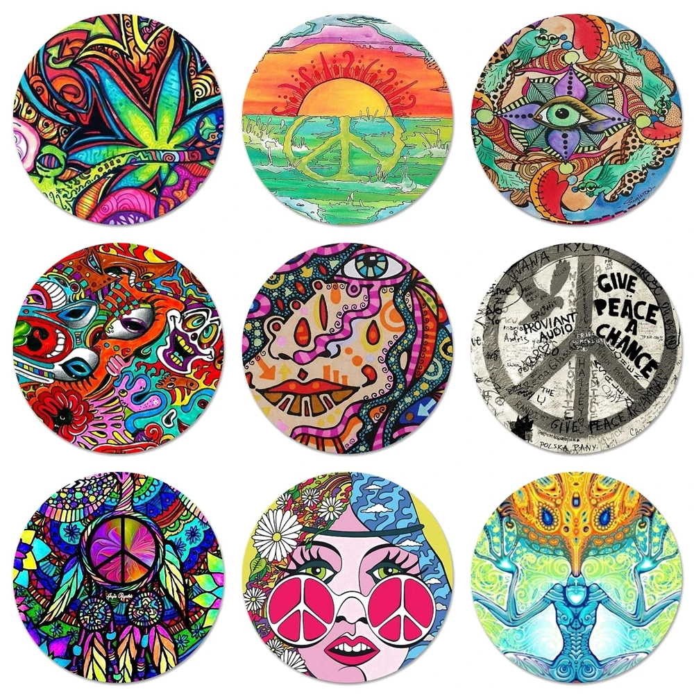 

Hippy Hippie Psychedelic Art Peace Icons Pins Badge Decoration Brooches Metal Badges For Clothes Backpack Decoration 58mm