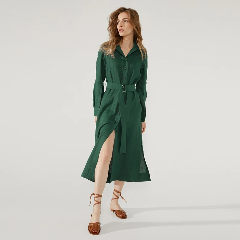 

MUICHES Casual Straight Shirt Dress Turn-down Collar Long Sleeve Single Breasted Real Pocket Street Style Dresses For Women 2021