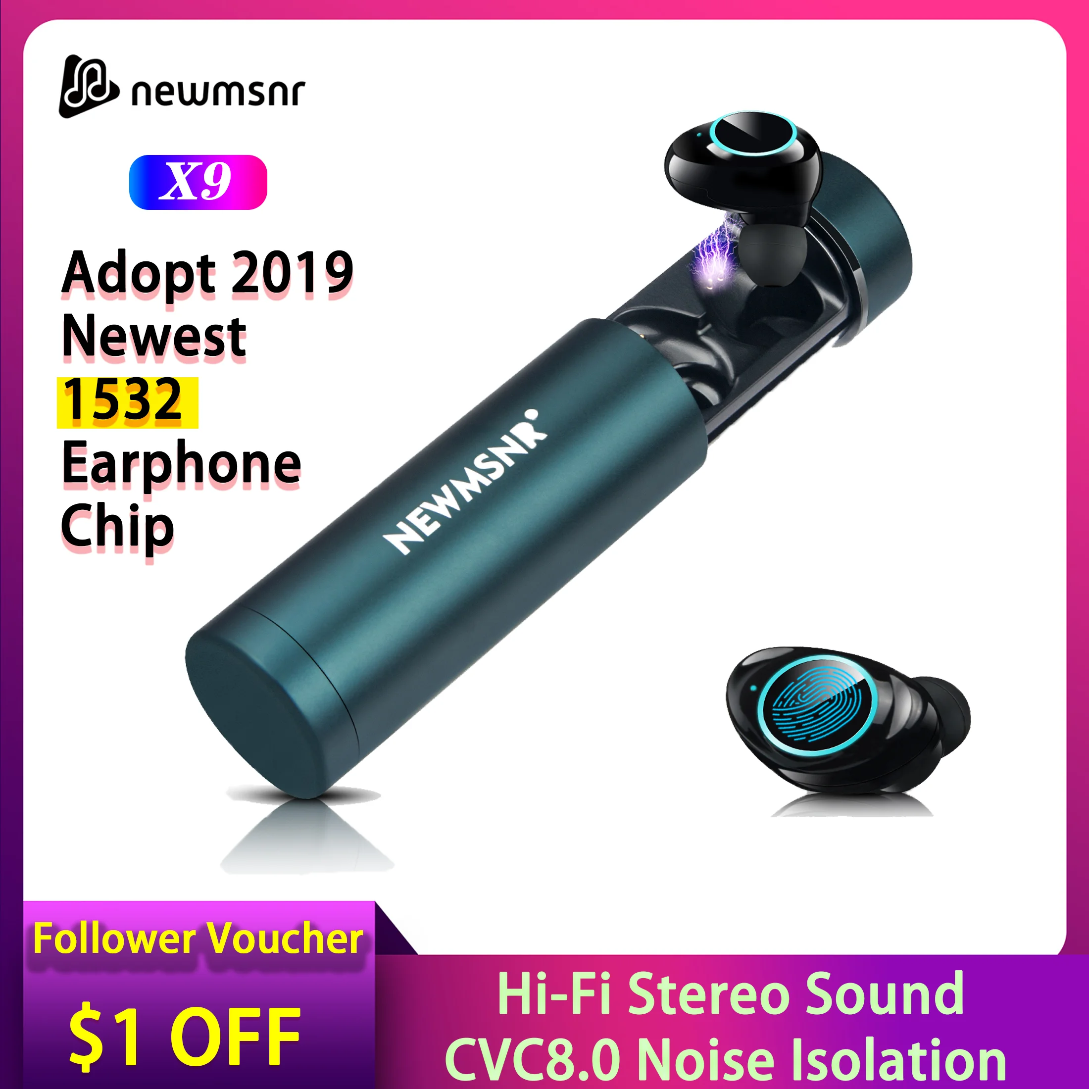 Newmsnr X9 TWS HD стерео наушники беспроводные наушники, bluetooth 5,0 IPX7 водонепроницаемый шумоподавление Голосовое управление