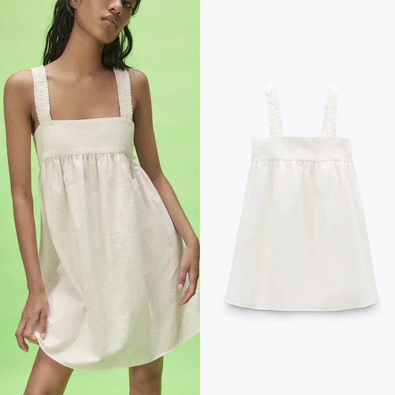 

ZA для женщин майки без бретелек платье 2021 мягкий мини юбка с низким вырезом на спине молния сексуальное платье без рукавов вечерние Vestido ули...