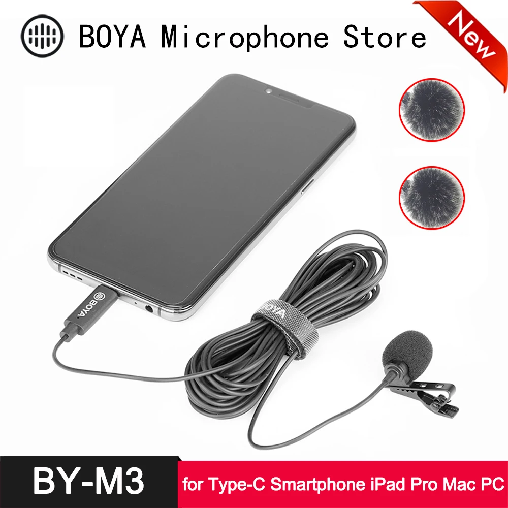 Всенаправленный цифровой нагрудный видеомикрофон BOYA BY-M3 Lavalier 6 метров для Android USB