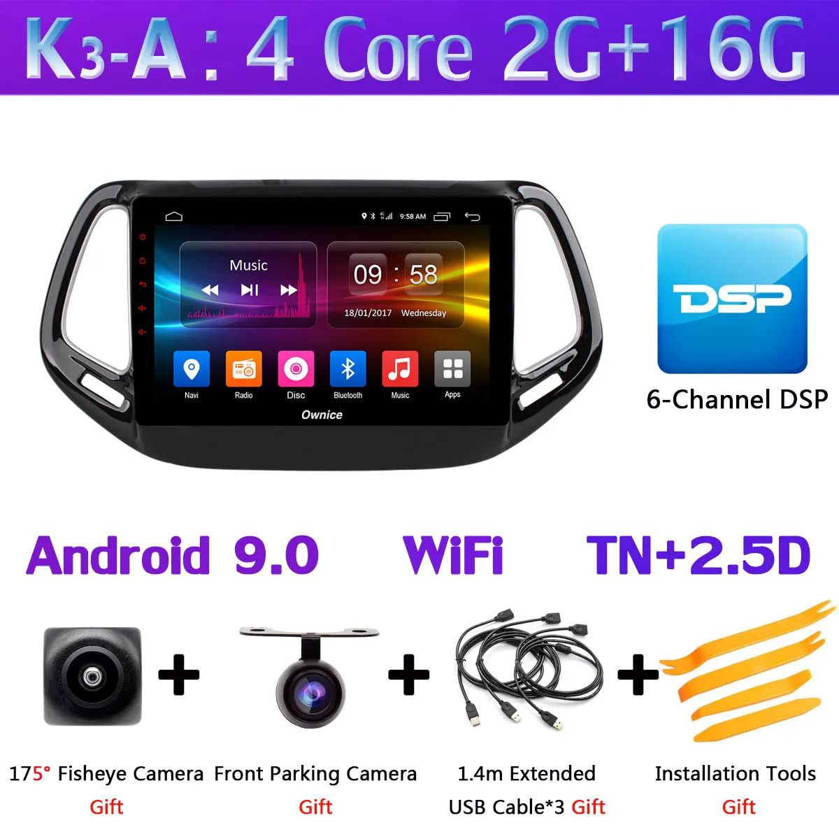 K3-A 360 ° панорамный 4G+ 64G Android 9,0 автомобильный мультимедийный плеер для Jeep Compass автомобильный радиоприемник с навигацией GPS CarPlay SPDIF - Цвет: K3-A