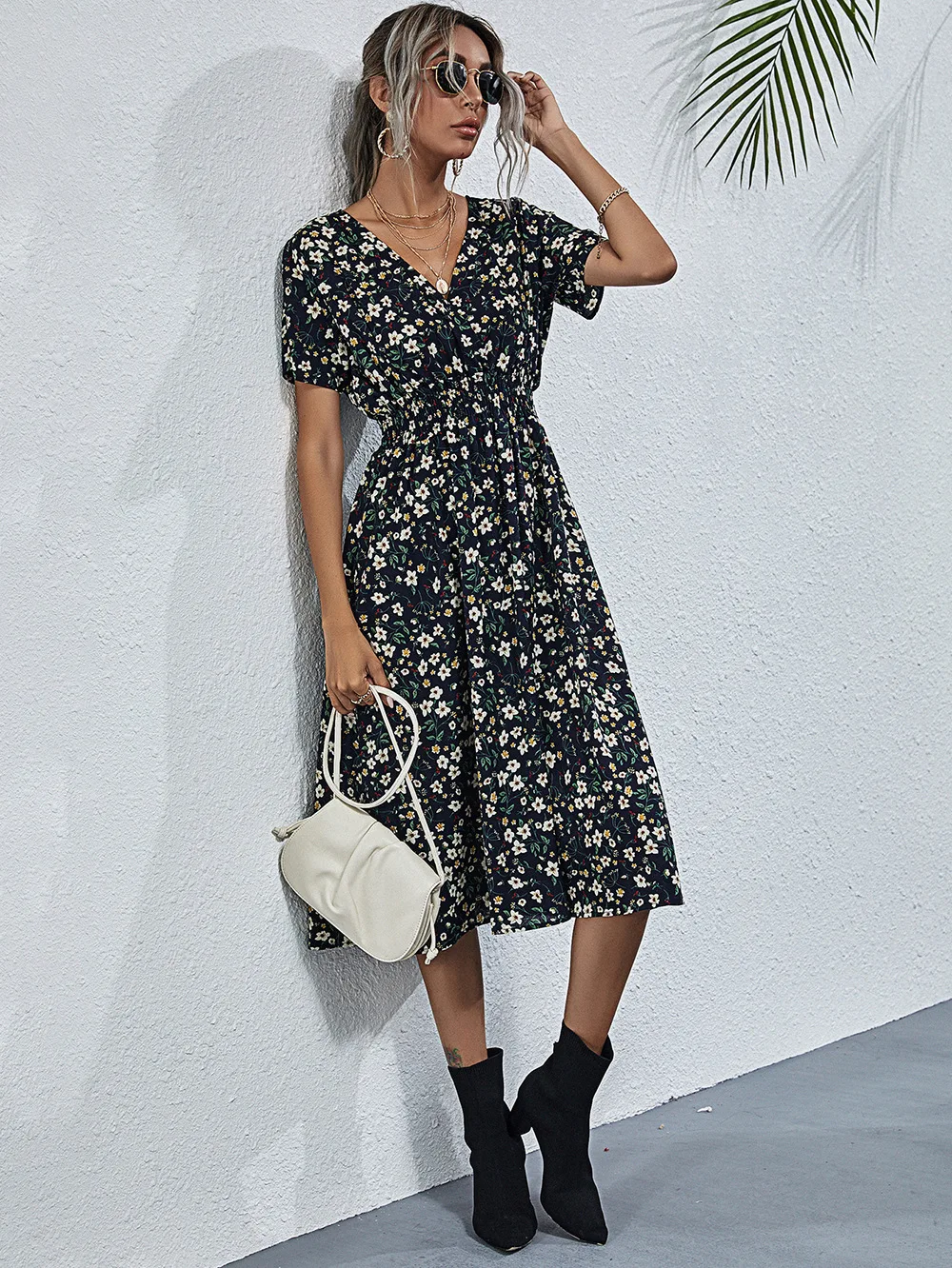 

Women Summer boho Blue mini dress ladies fashion Cute sweet college style kawaii slim soft floral dress new y2k