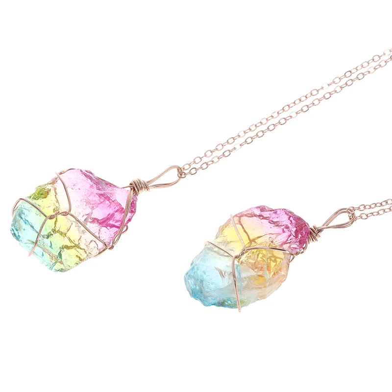 

Rainbow Stone Necklace Magnetic Crystal Chakra Rock Chain Quartz Pendant Jewelry For Family Party Gift