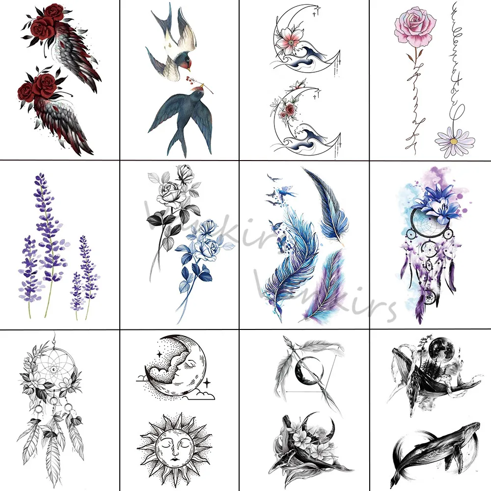 Красочные Лавандовые Временные татуировки для детей и взрослых реалистичный