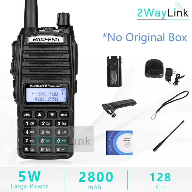 No Retail box BaoFeng UV-82 рация 5 Вт 128Ch двухдиапазонный УКВ 136-174 МГц 400-520 МГц Портативный Baofeng UV82 Ham Радио Baofeng 82 - Цвет: No Retail box