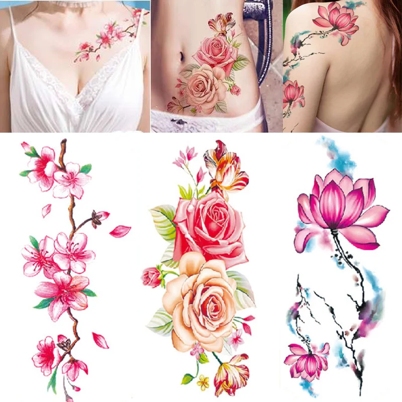 Модные татуировки водостойкие временные тату-наклейки разные цветы сексуальное