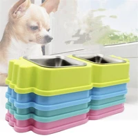 stainless steel dog pet double bowl cat feeding food bowls drinking water dish puppy cats feeder kitten tableware pets supplies