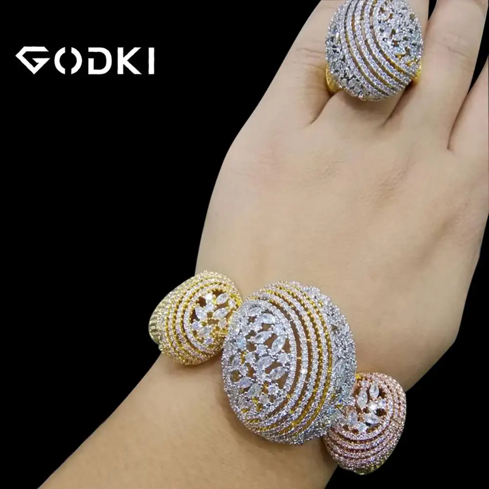 3 Tone GODKI, роскошный Африканский браслет, кольцо, наборы, модные, Дубай, серебряные, Свадебные Ювелирные наборы для женщин, свадебные brincos para as mulheres - Окраска металла: 3 Tone