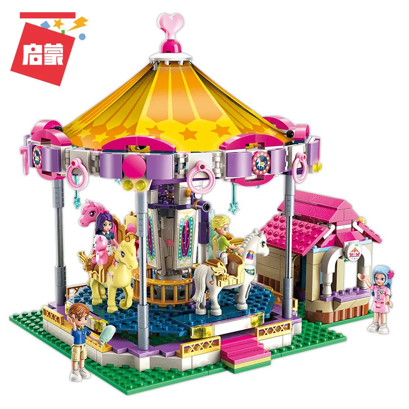 

646PCS Enlightenment 2016 Dream Carousel Colorful Holiday Town Girl Assembling Building Blocks Princess Toys Gifts