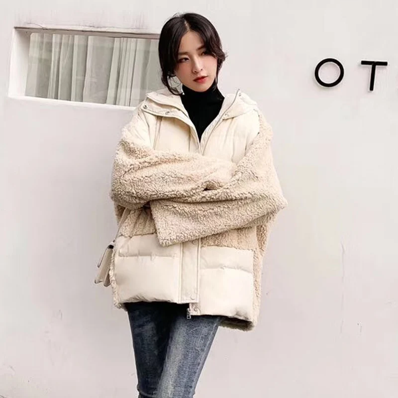 90% Женское пальто с белым утиным пухом 2019 Натуральная овечья шерсть женская