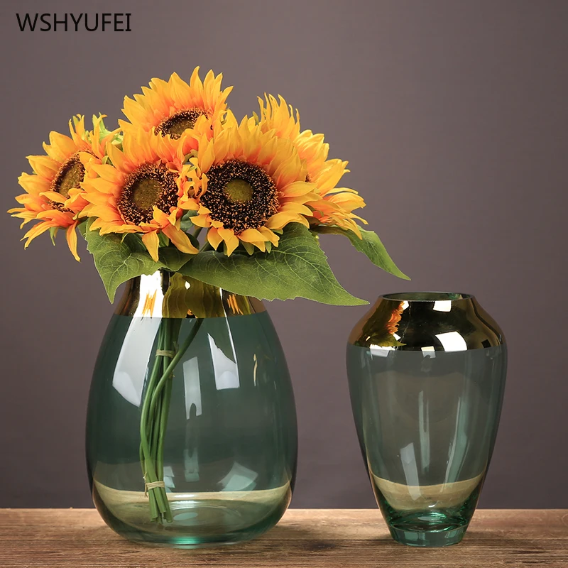 Светильник лая Роскошная золотая боковая стеклянная гидропонная ваза для дома