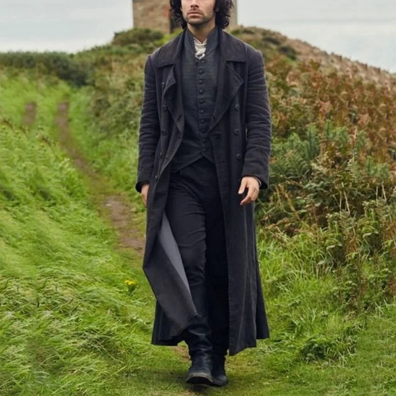 Тренч мужской двубортный в готическом ретро стиле однотонная Осенняя винтажная