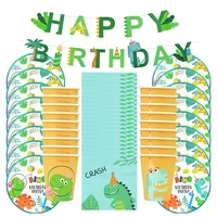 49pcs dinosaur theme party disposable tableware set paper plate cup kids boy jungle birthday party decoration baby